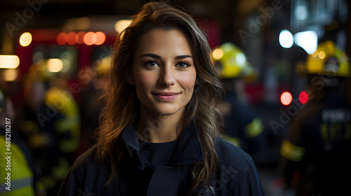 Firefighters Woman at the Fire Station, Confident Firefighter