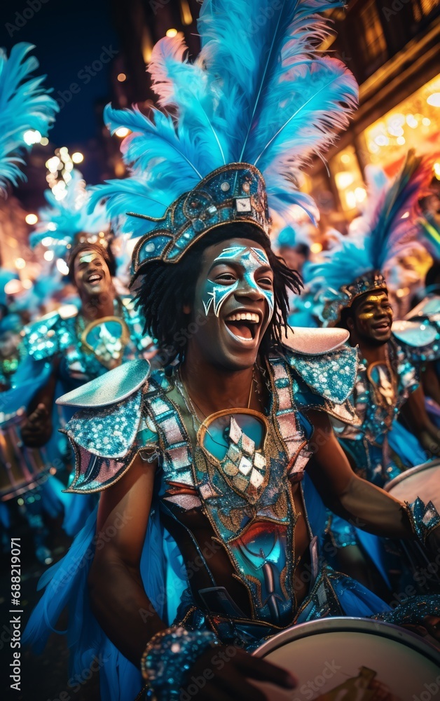 Carnival Musician with Drums and Vibrant Costume