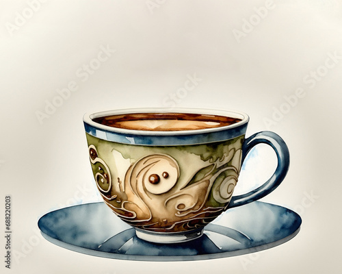 Arabesque Decorated Watercolor Teacup Illustration