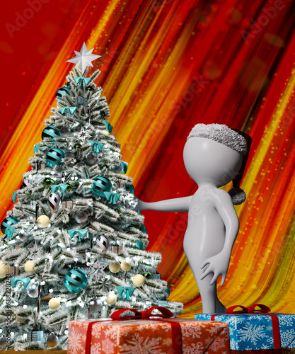 3d cartoon character in Santa Claus clothes over Christmas background