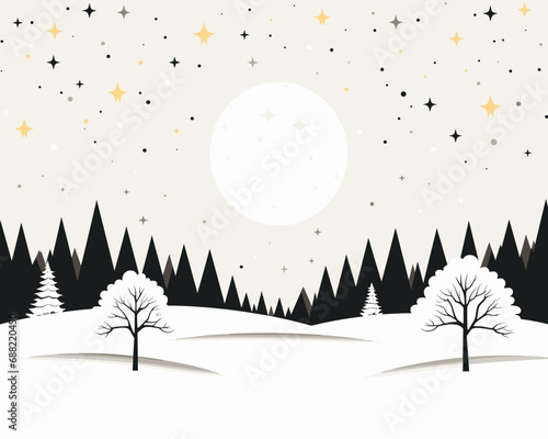 Minimalist Christmas postcard - trees with snow