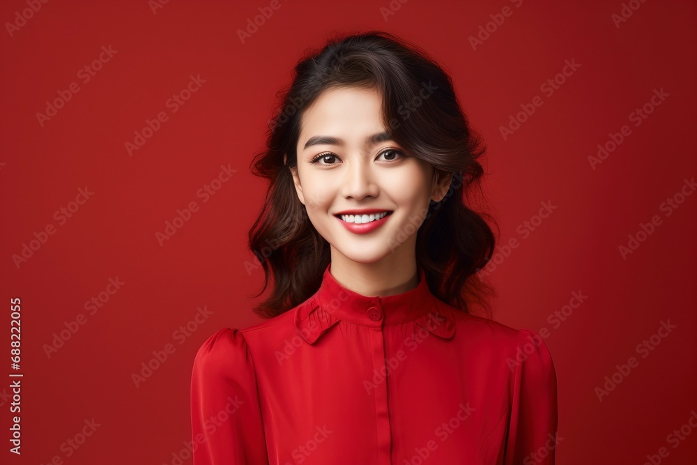 photo portrait of beautiful Asian woman wearing cheongsam smiling and posing, isolated on one color background, copy space. generative ai photo portrait of beautiful Asian woman wearing cheongsam smiling and posing, isolated on one color background, copy space. generative ai