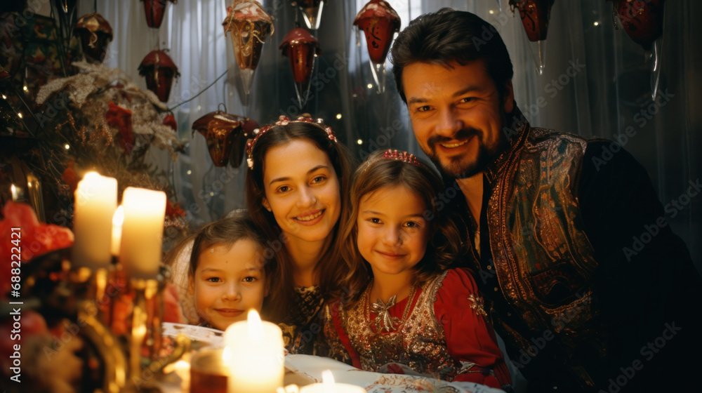 A family celebrating a traditional holiday A family celebrating a traditional holiday