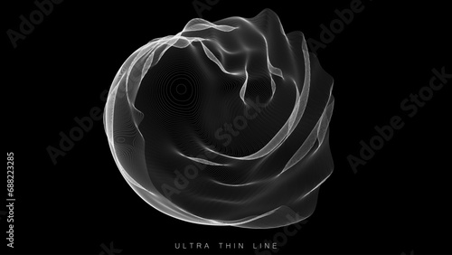 Distorted line spheres. Vector thin line glitch geometry.