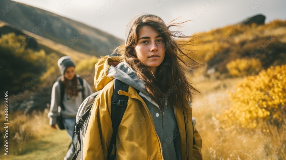 Young woman going for a nature walk Young woman going for a nature walk