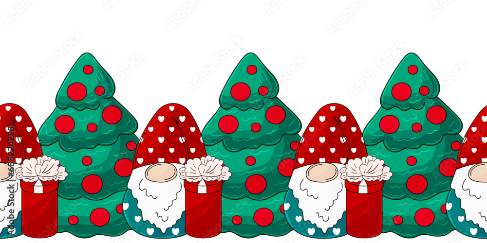 Cartoon Christmas and New Year seamless border Cartoon Christmas and New Year seamless border