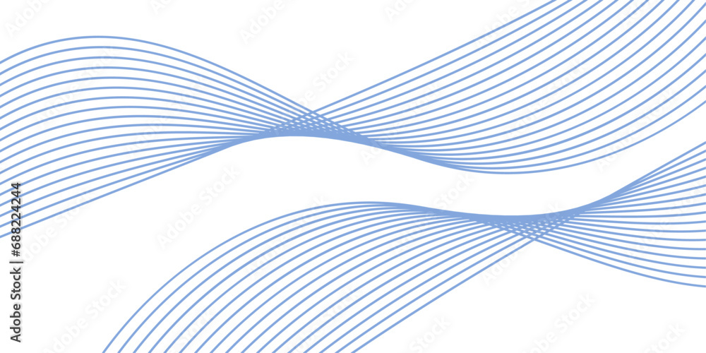 Abstract background with waves for banner. Medium banner size. Vector background with lines. Element for design isolated on white. Blue color. Water, ocean, sea