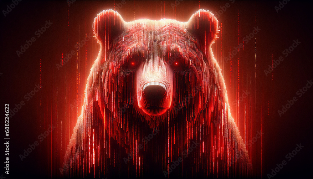 © visual_ideas - Red cyber bear stock market portrait. Representing the bearish sentiment of investors