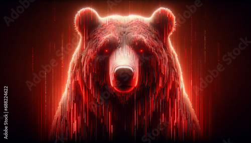 Red cyber bear stock market portrait. Representing the bearish sentiment of investors photo
