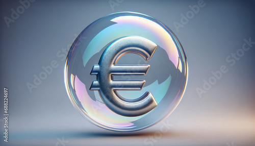 Shiny euro symbol captured within a soap bubble, depicting the ephemerality and fluctuating strength of the European economy photo