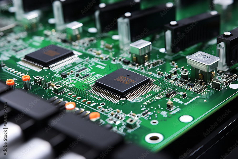 Document the technological precision of an electronics manufacturing facility, showcasing the assembly of circuit boards and intricate electronic components Document the technological precision of an electronics manufacturing facility, showcasing the assembly of circuit boards and intricate electronic components
