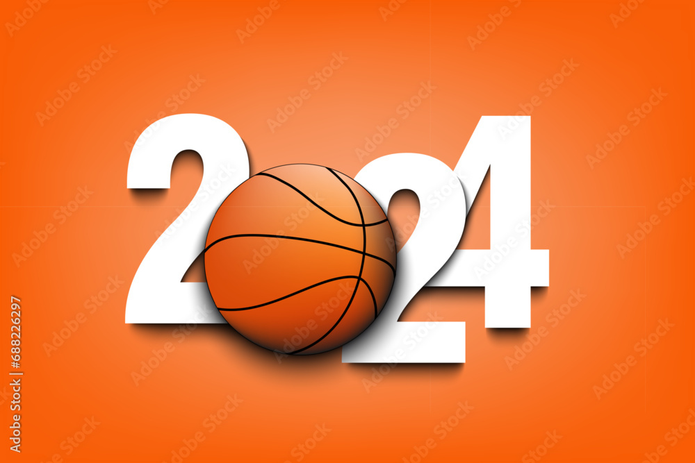 Happy New Year 2024 and basketball ball Happy New Year 2024 and basketball ball