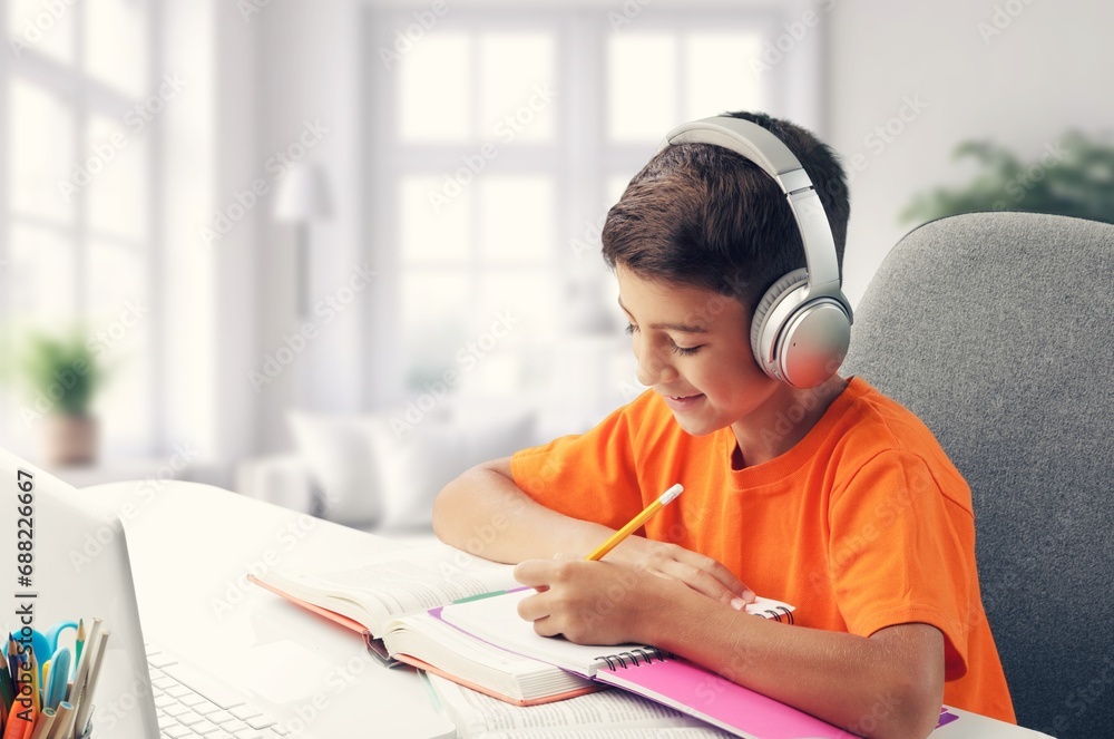 Portrait of teenage person using laptop