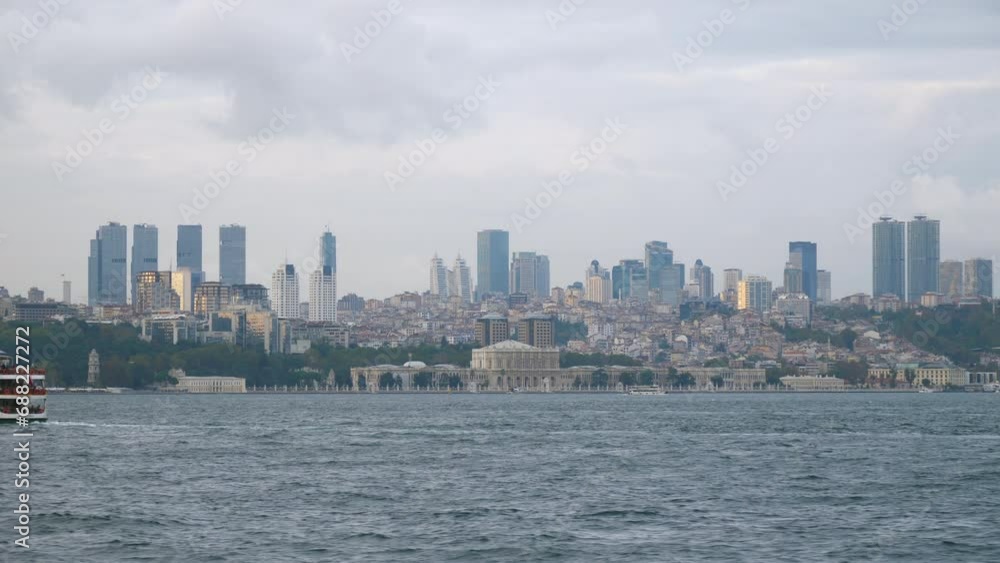 evening time istanbul city ferry ride downtown bay slow motion panorama 4k turkey