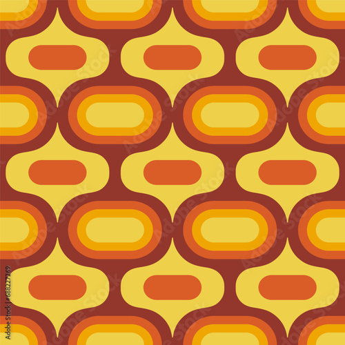 Retro Atomic ogee ovals brown yellow pattern