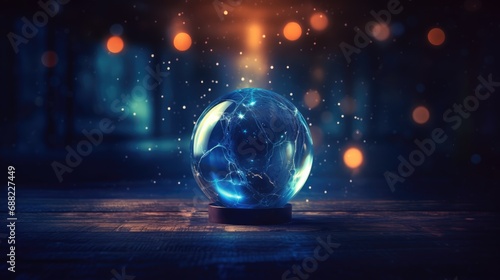 Magic ball, blurred dark background. Accessory for fortune telling photo