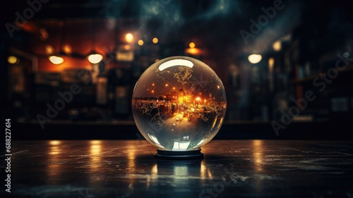 Magic ball  blurred dark background. Accessory for fortune telling