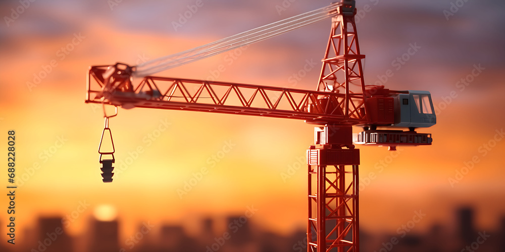 Toy tower crane,sunset background