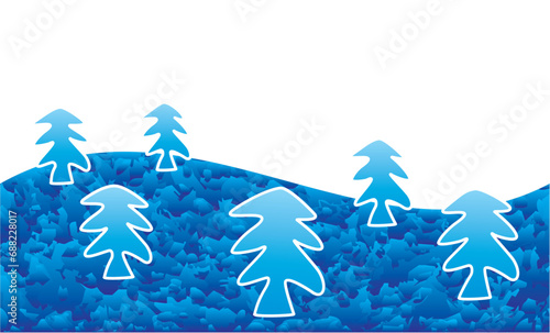 Winter landscape with stylized fir trees. New Year's and Christmas. Vector graphics.