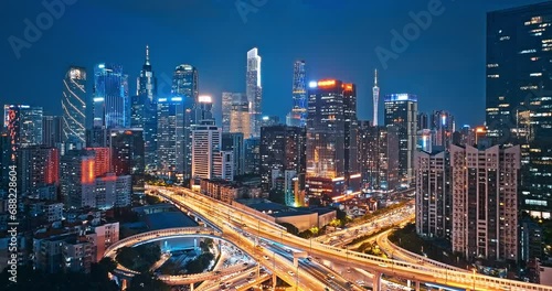 Wallpaper Mural Aerial shot of city buildings skyline and road intersection at night in Guangzhou, Guangdong Province, China Torontodigital.ca