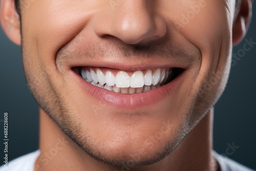 Male smile with dazzling white teeth  showing excellent dental health and hygiene