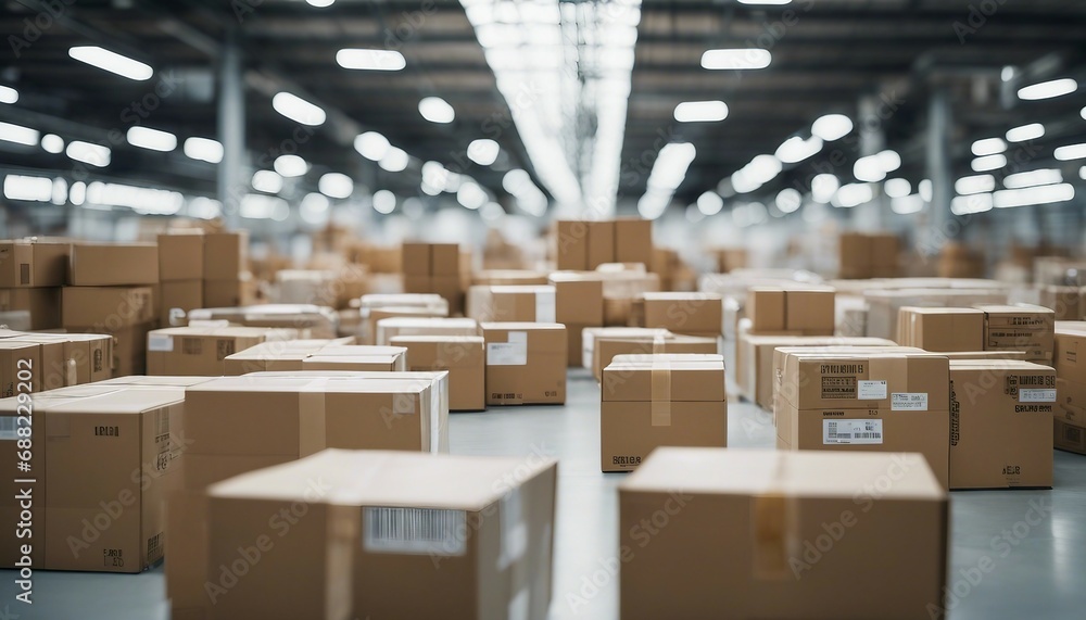 Warehouse or storehouse with cardboard boxes ready for shipment. Shallow depth of field Warehouse or storehouse with cardboard boxes ready for shipment. Shallow depth of field