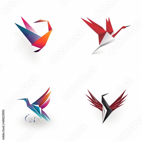 Crane origami 2d logo on a white background