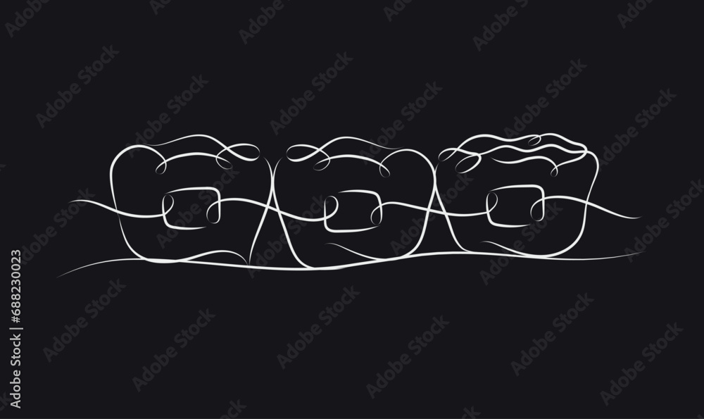 Teeth braces illustration drawing in linear style on black color background