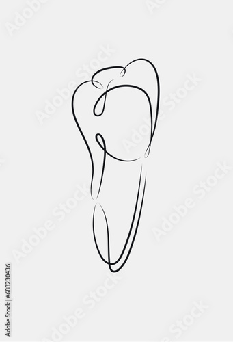 Obraz na płótnie Healthy tooth in linear style drawing on white background w salonie