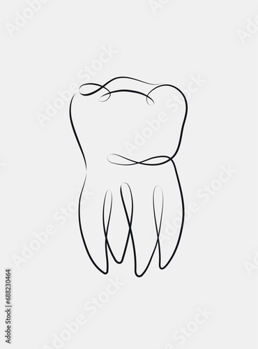 Obraz na płótnie Chewing tooth in linear style drawing on white background w salonie