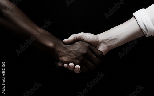 Black and White Hands in a Symbolic Handshake of Harmony