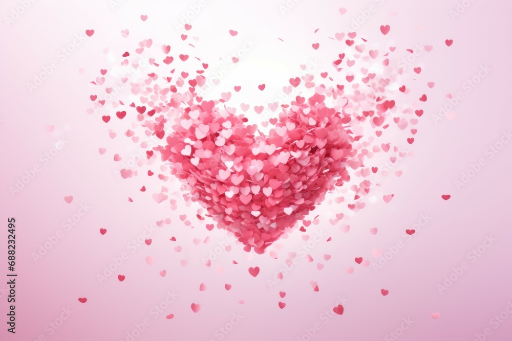 Abstract heart shaped confetti. Background with selective focus and copy space