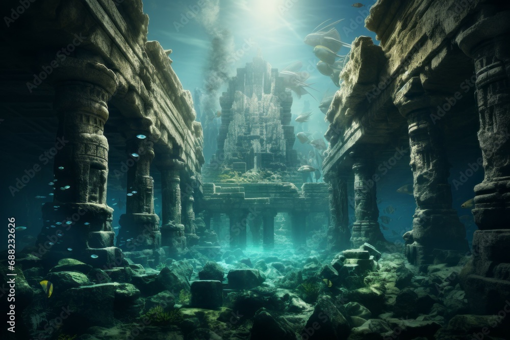 Legendary Atlantis. The sunken continent of an ancient highly developed civilization. Underwater historical discoveries Legendary Atlantis. The sunken continent of an ancient highly developed civilization. Underwater historical discoveries