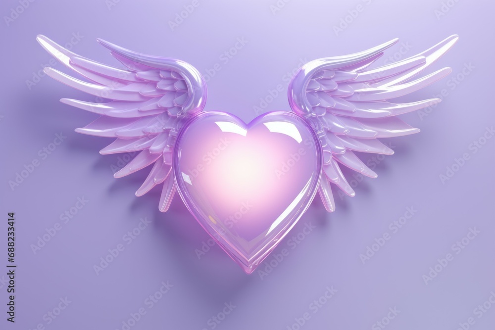 Heart with Cupid wings. Cool background with selective focus and copy space Heart with Cupid wings. Cool background with selective focus and copy space