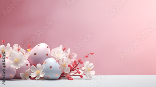 Easter banner or cover for a website in soft nude tones depicting Easter eggs and flowers with space for text © katerinka