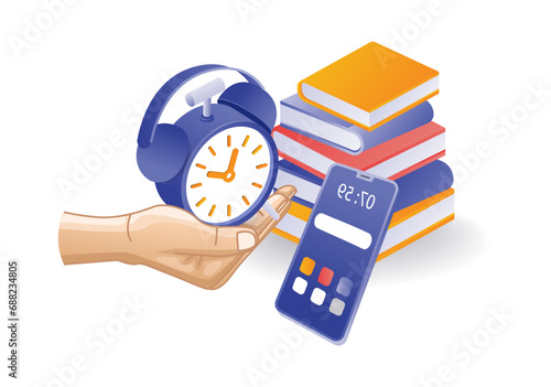 Back to school concept hand giving alarm reading book