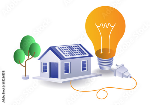 Eco green house concept with solar panel electrical energy