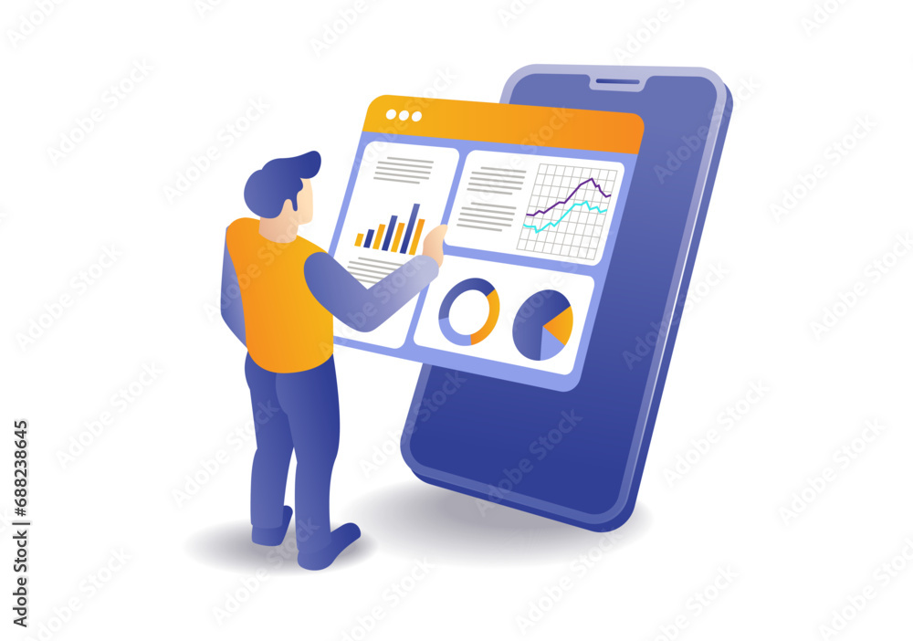 Man analyzing data with smartphone concept illustration Man analyzing data with smartphone concept illustration