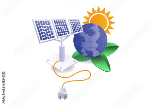 Solar panels electrical energy on earth Eco green concept