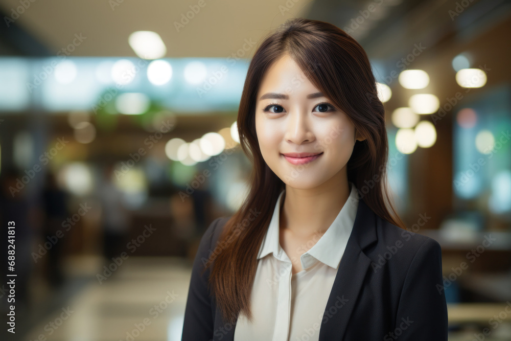 Obraz premium Professional Asian Businesswoman in Corporate Office Environment