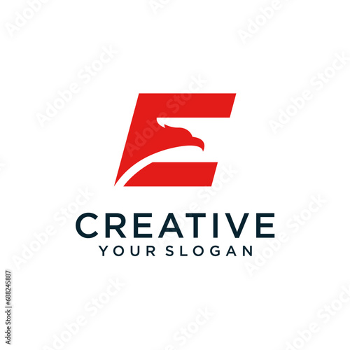 e logo design with monogram and eagle