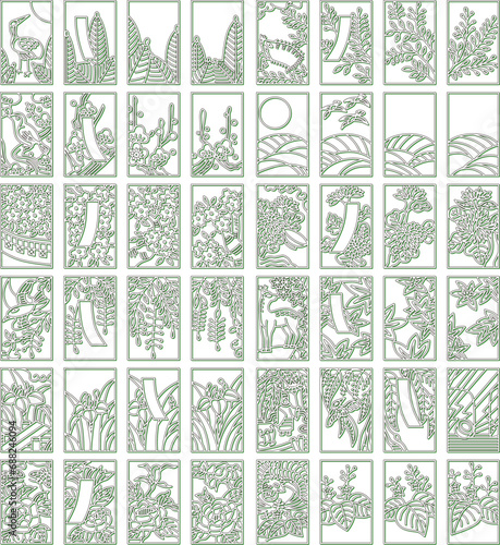 彫刻風カラーシャドウシンプル花札アイコンセット