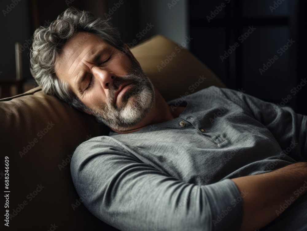 old man sleeping soundly in bed, exhausted from working all day old man sleeping soundly in bed, exhausted from working all day
