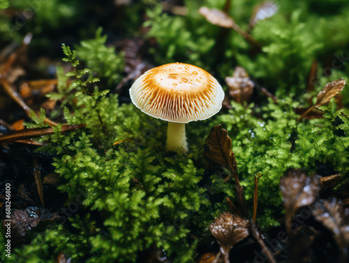 Mushrooms grow abundantly in forests surrounded by wild grass from top view