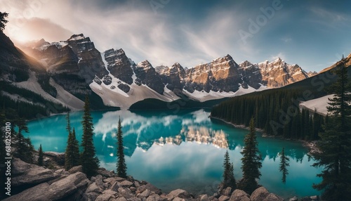 Moraine Lake panorama in Banff National Park, Alberta, Canada