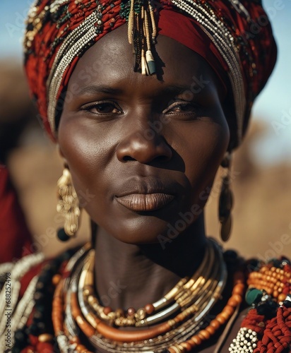 Portrait of Turkana woman in traditional clothes