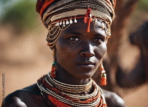 Portrait of Turkana woman in traditional clothes