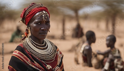Portrait of Turkana woman in traditional clothes

 photo