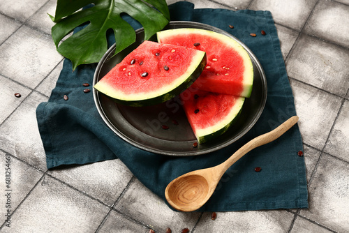 Fresh watermelon slices on ...