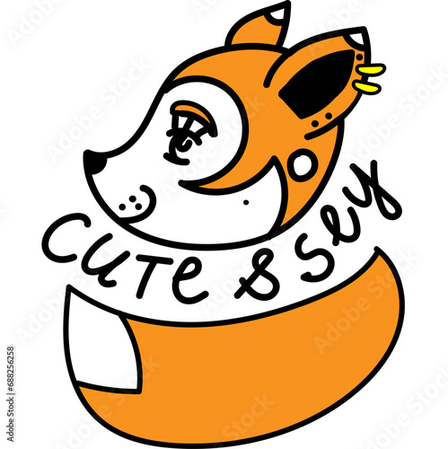 Cute and sly cartoon rebel foxy fox. Animal character. Funny vector illustration.